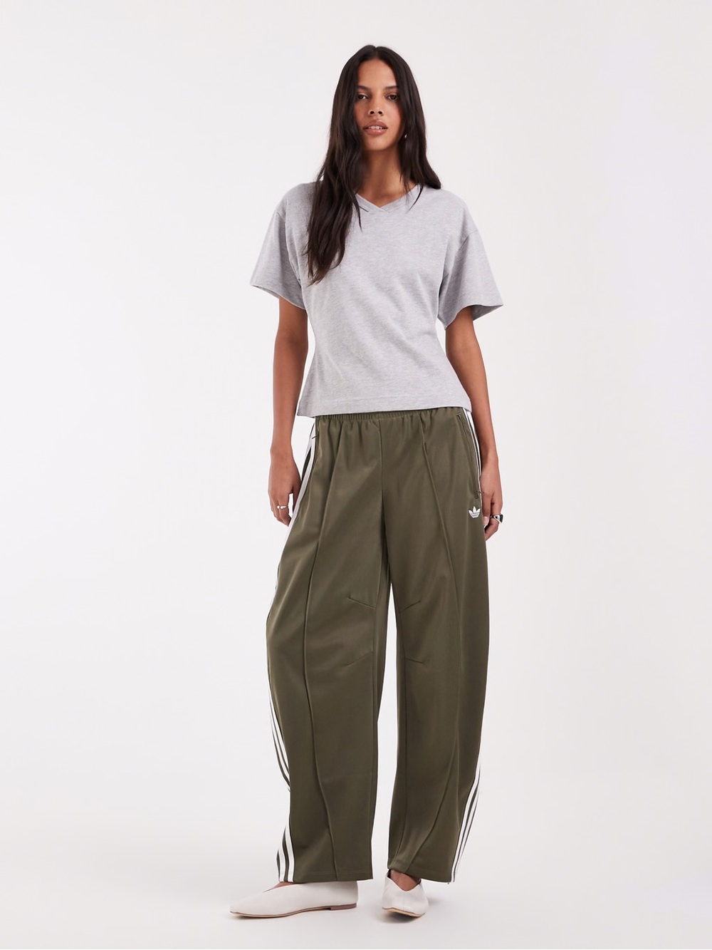 adidas Originals firebird barrel leg track pants in olive green